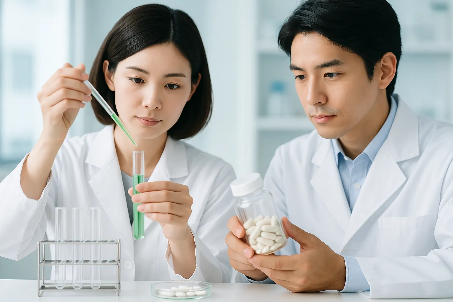 サプリメント開発をする男性と女性の画像